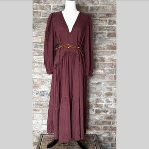 Zara Burgundy Long Sleeve Maxi Dress